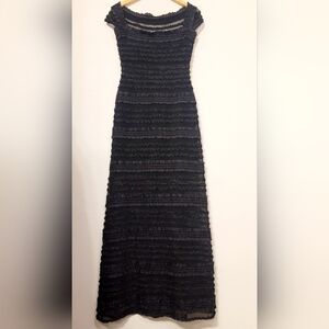 Tadashi Shoji Sheer Mesh Ruffle Formal Evening Gown Black Maxi Dress Whimsigoth‎